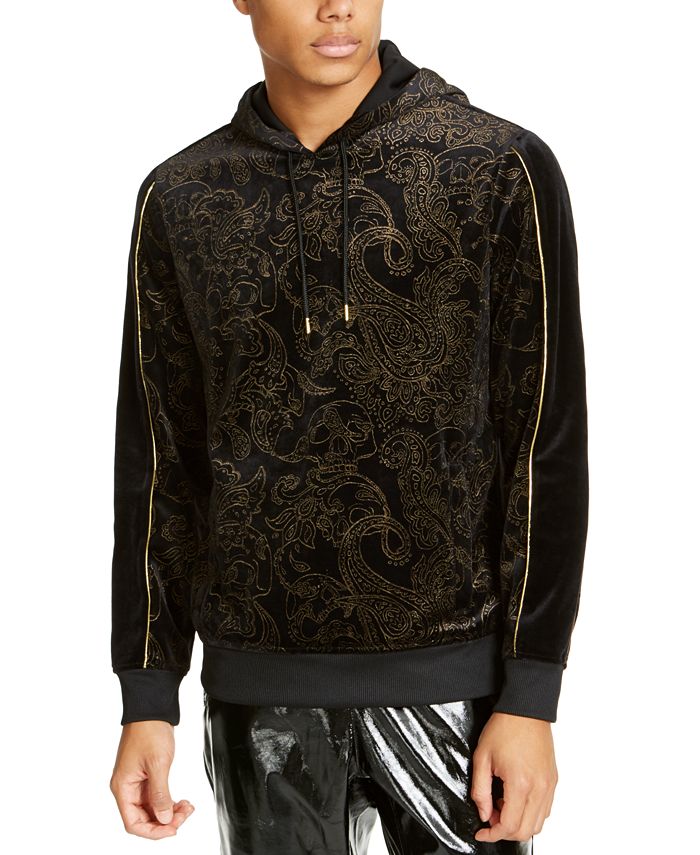 INC International Concepts Men's Sweater Metallic Velvet Pullover Hooded Black Size Small