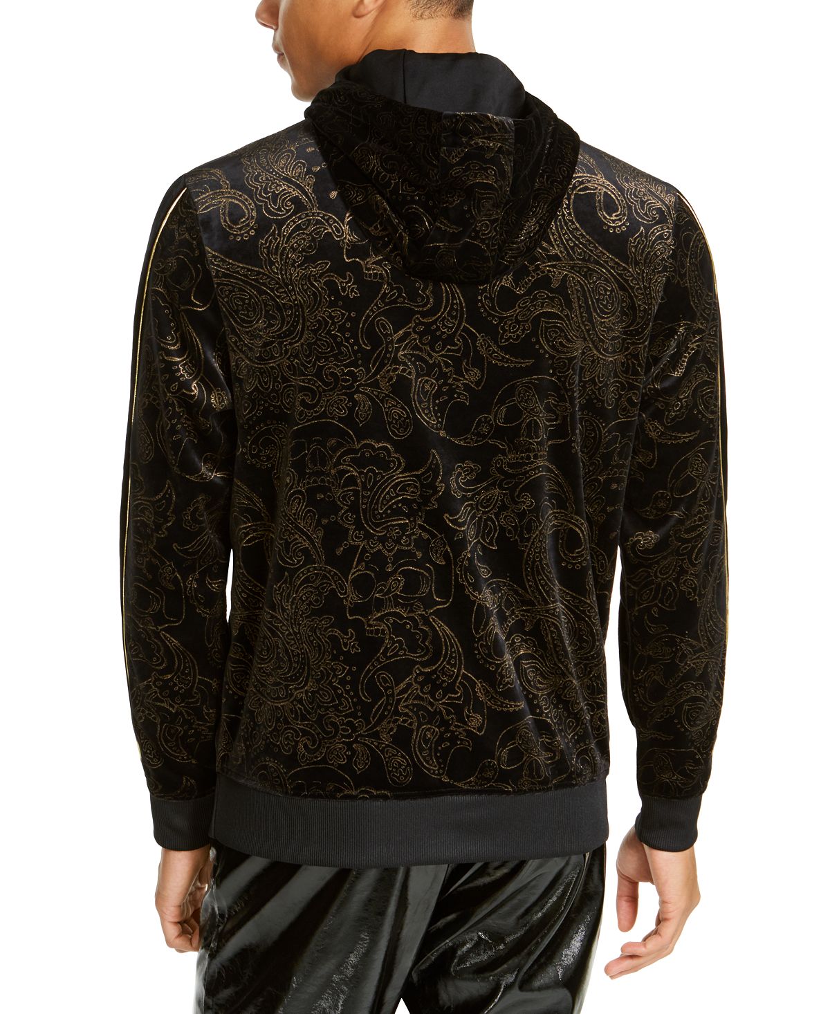 INC International Concepts Men's Sweater Metallic Velvet Pullover Hooded Black Size Small