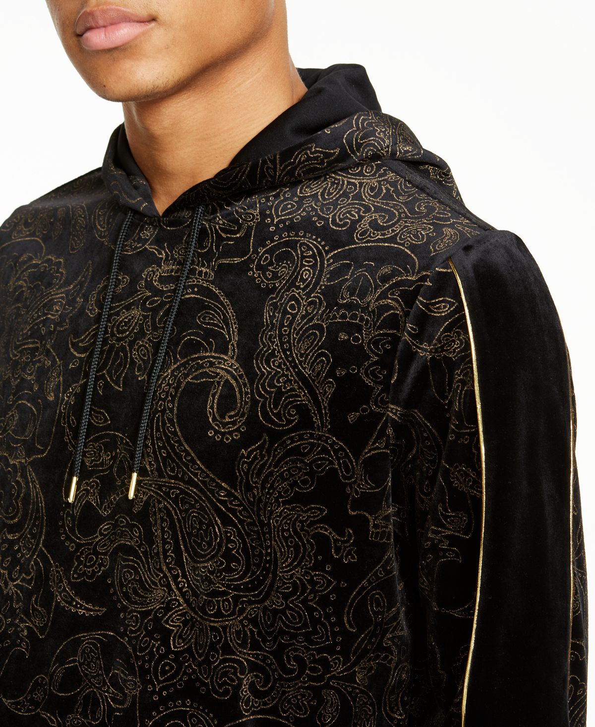 INC International Concepts Men's Sweater Metallic Velvet Pullover Hooded Black Size Small