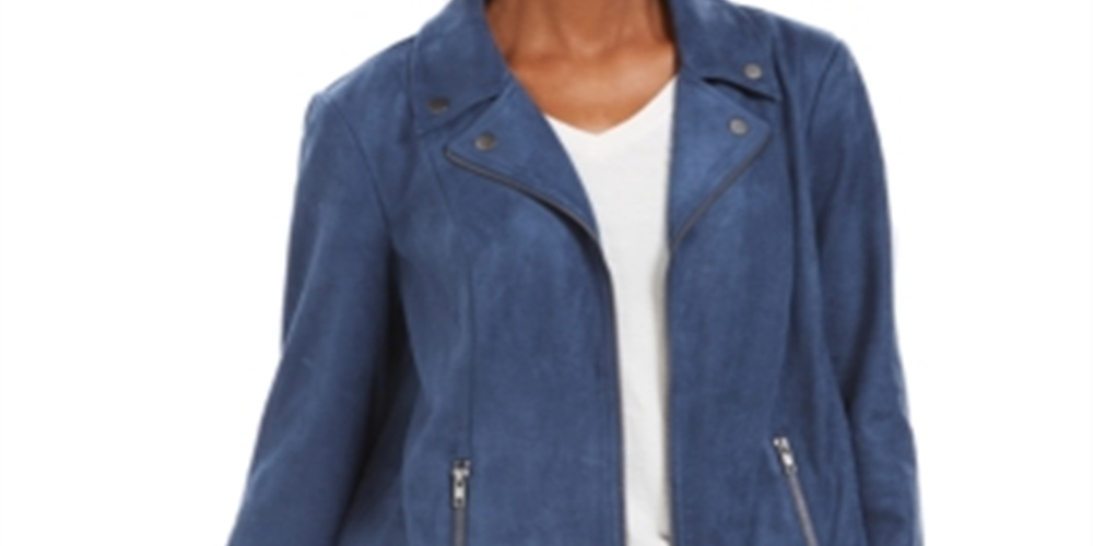 Style & Co Women's Faux Suede Moto Jacket Blue Size X-Small