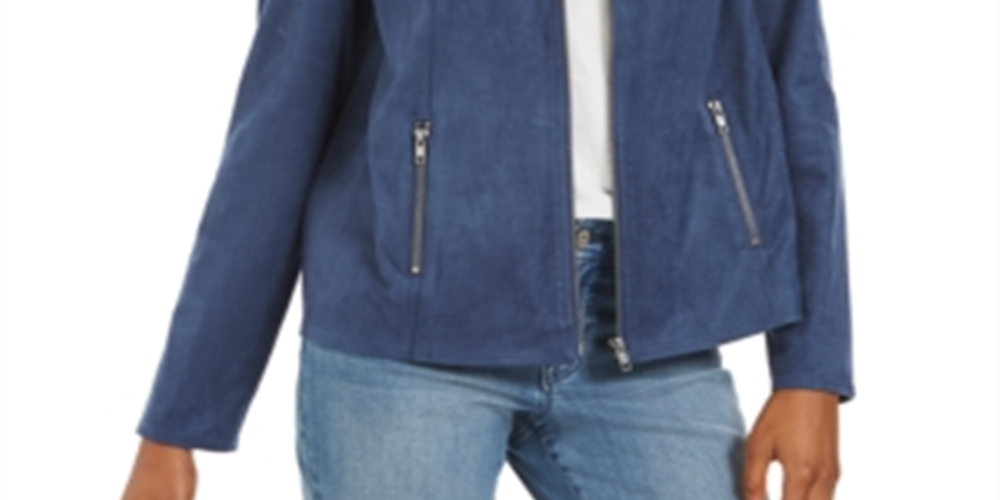 Style & Co Women's Faux Suede Moto Jacket Blue Size X-Small