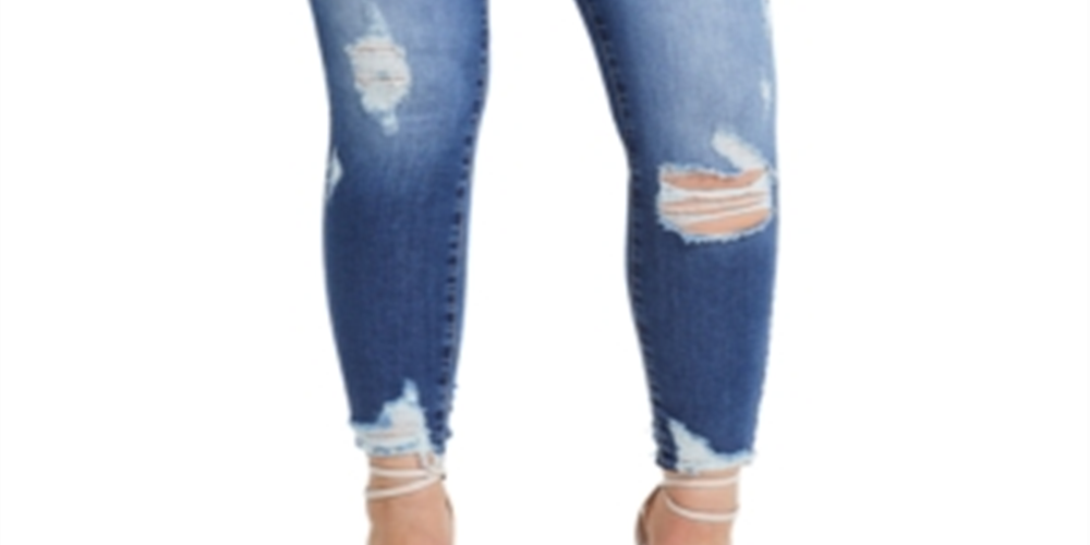Women's Guess 1981 Destroyed Hem Ankle Skinny Jeans Blue Size 31