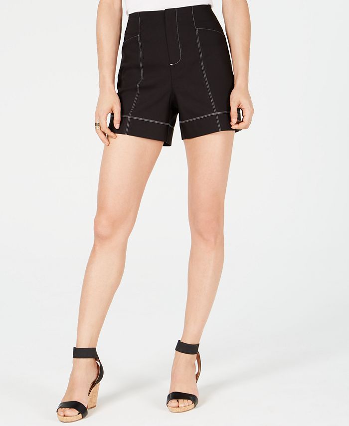 INC International Concepts Women's High Rise Contrast Shorts Black Size 16
