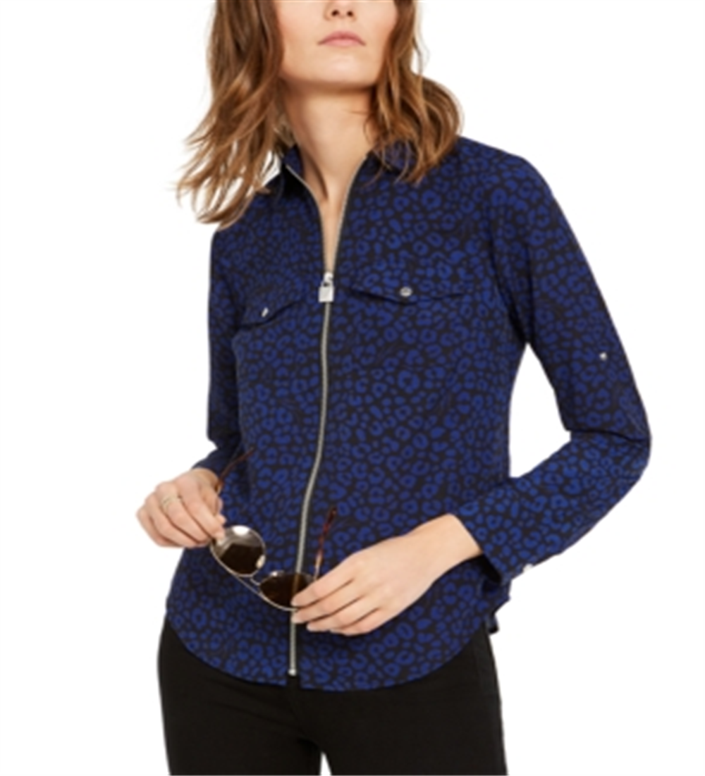 Michael Kors Women's Flat Cat Printed Zip Top Blue Size X-Large