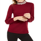 Alfani Women's Petite Embellished Mock-Neck Sweater - Malbec Red Size Petite Small