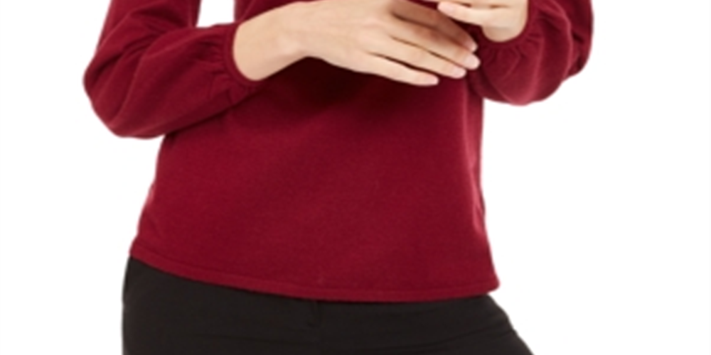 Alfani Women's Petite Embellished Mock-Neck Sweater - Malbec Red Size Petite Small