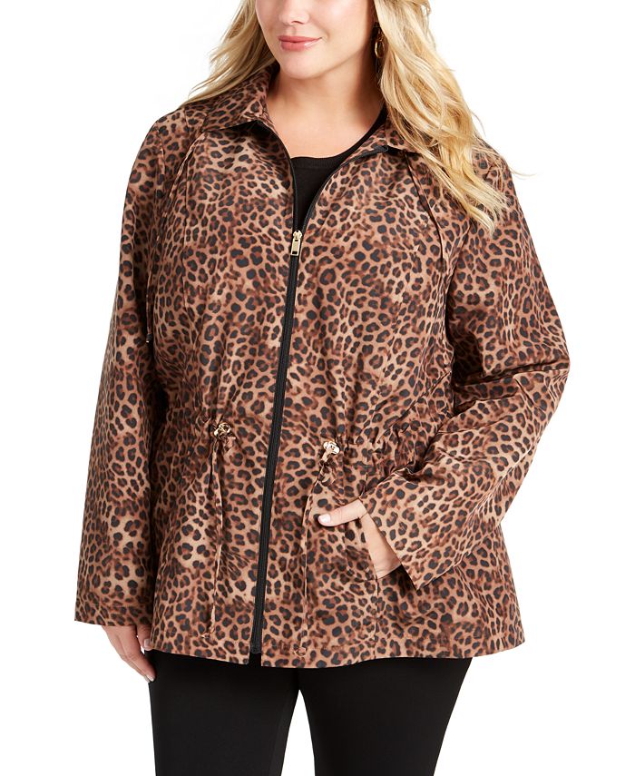 Charter Club Women's Animal Print Anorak Jacket Brown Size 0X