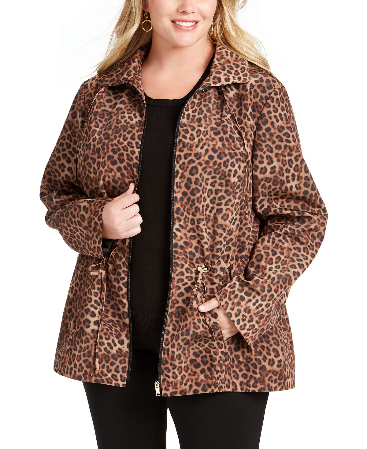 Charter Club Women's Animal Print Anorak Jacket Brown Size 0X
