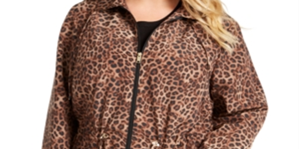 Charter Club Women's Animal Print Anorak Jacket Brown Size 0X