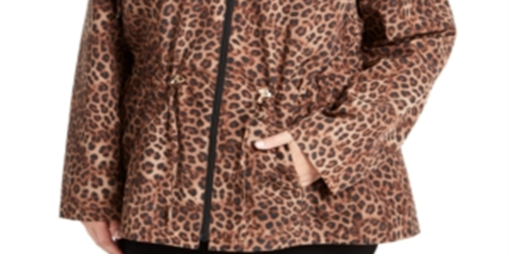 Charter Club Women's Animal Print Anorak Jacket Brown Size 0X