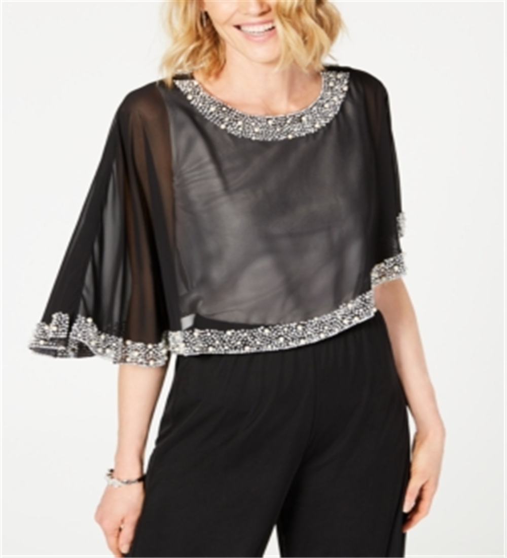 Prelude Rhinestone Pearl Chiffon Caplet Polyester Black Size L