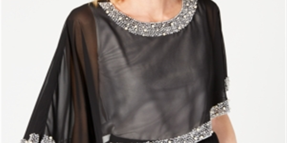 Prelude Rhinestone Pearl Chiffon Caplet Polyester Black Size L