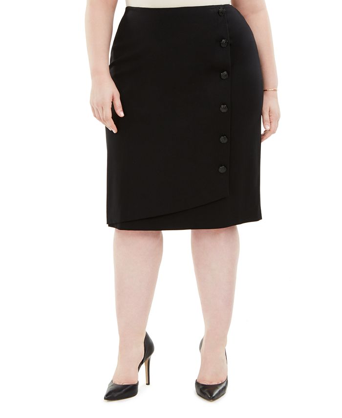 Kasper Women's Plus Button Detail Ponte Knit Skirt Black Size 16