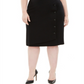 Kasper Women's Plus Button Detail Ponte Knit Skirt Black Size 16