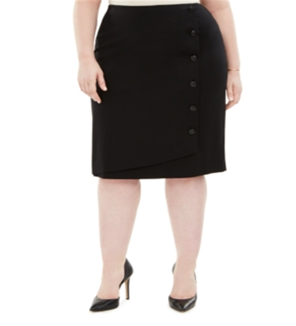 Kasper Women's Plus Button Detail Ponte Knit Skirt Black Size 16