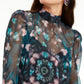 INC International Concepts Women's Floral Print Mock Neck Top Blue Size X-Small