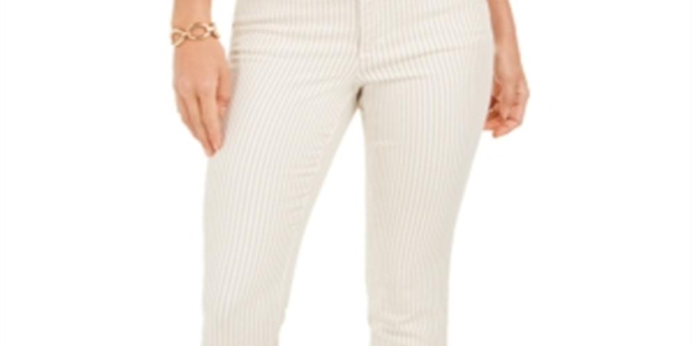 Charter Club Women's Printed Stripe Bristol Skinny Ankle Jeans Creme Size L
