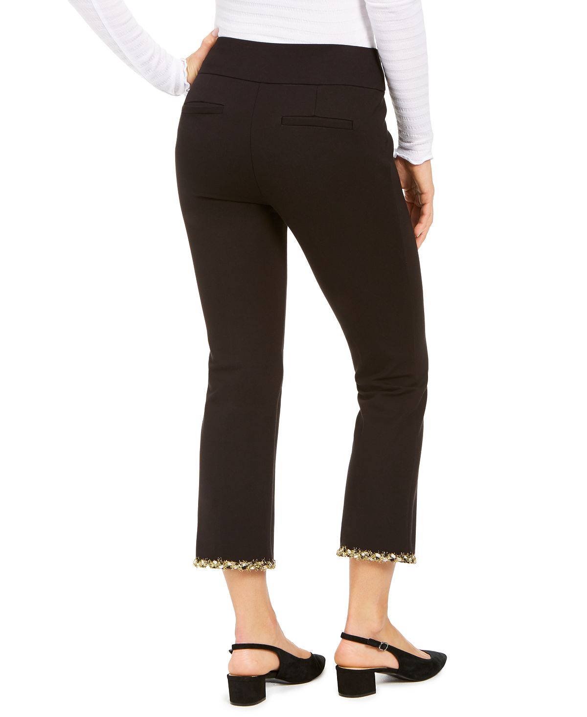 Alfani Women's Metallic Hem Ankle Pants Black Size 10 Petite