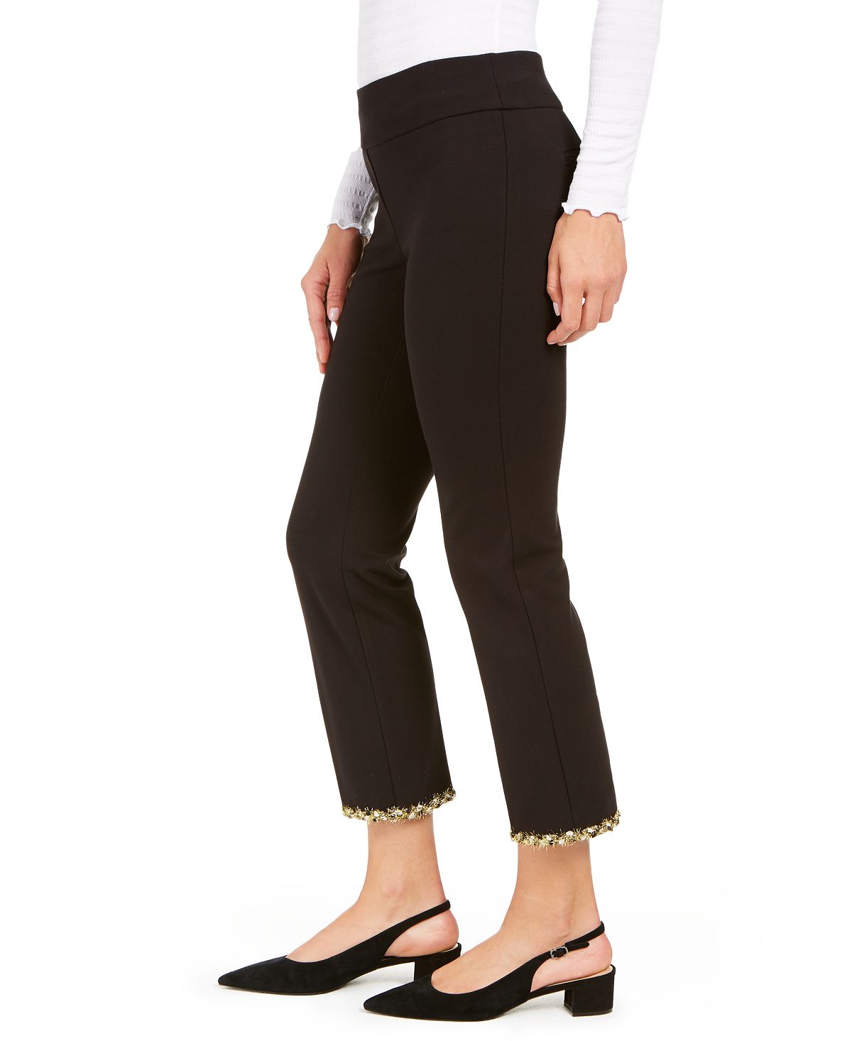 Alfani Women's Metallic Hem Ankle Pants Black Size 10 Petite