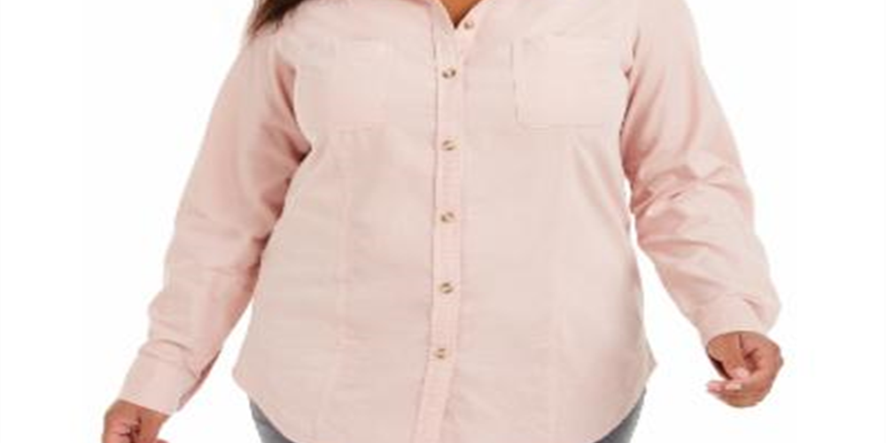 Charter Club Women's Ballet Ribbon Cotton Corduroy Shirt Pink Size 2X