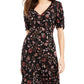 American Rag Junior's Printed Ruched Sleeve a Line Dress Black Size Large