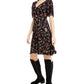 American Rag Junior's Printed Ruched Sleeve a Line Dress Black Size Large