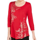 JM Collection Women's Printed Scoop Neck Top Red Size -Petite S