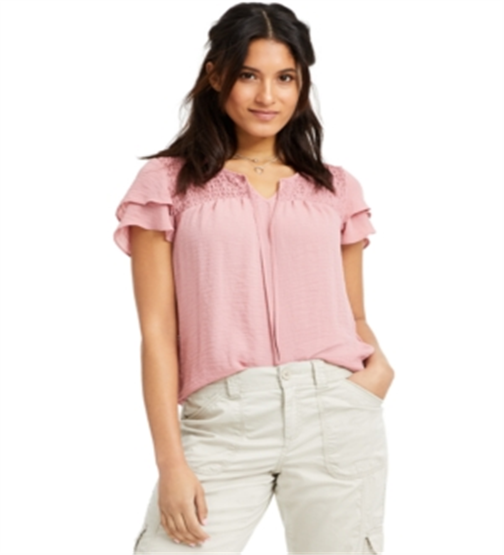 Style & Co Women's Smocked Flutter Sleeve Top Pink Size Large