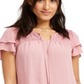 Style & Co Women's Smocked Flutter Sleeve Top Pink Size Large