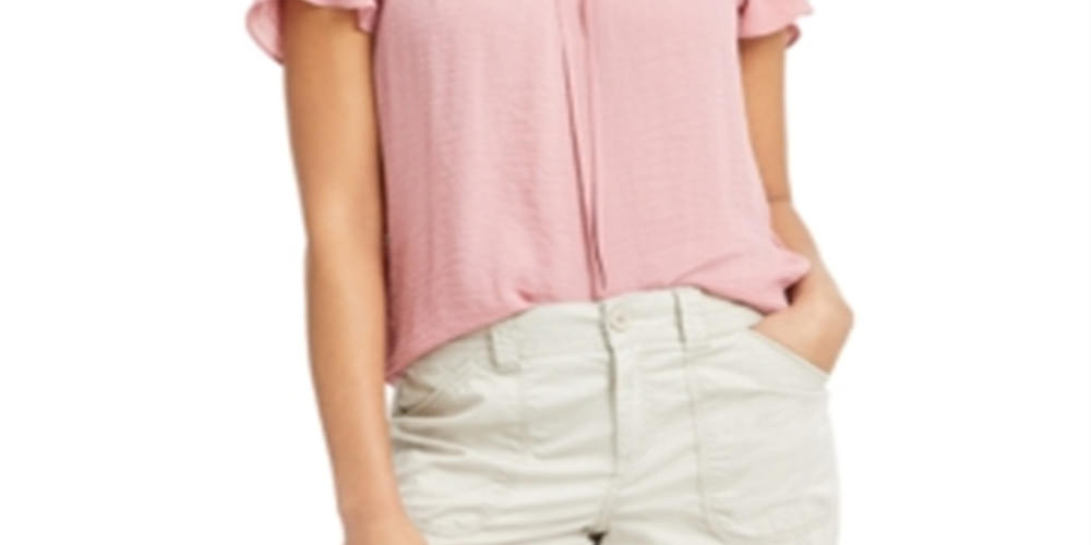 Style & Co Women's Smocked Flutter Sleeve Top Pink Size Large