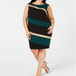 Connected Women's Color Block Sleeveless Jewel Neck Knee Length Sheath Wear to Work Dress Green Size 24W