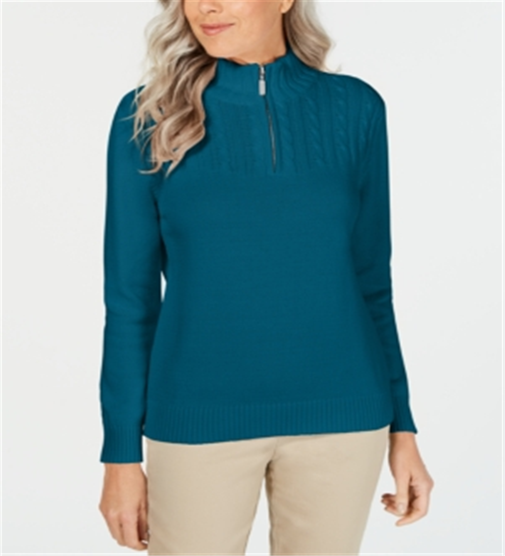 Karen Scott Women's Cotton Zip Neck Sweater Blue Size Medium
