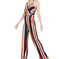 Bar III Women's Striped Asymmetrical Side Tie Jumpsuit Black Multi Size Large