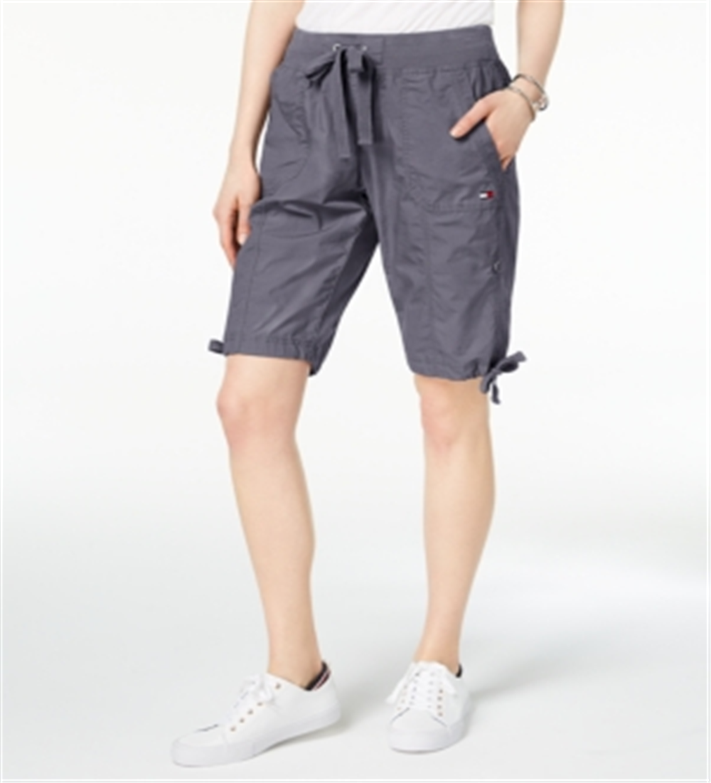 Tommy Hilfiger Women's Casual Shorts Rolled Convertible Cargo Bermuda Shorts Gray Size Medium