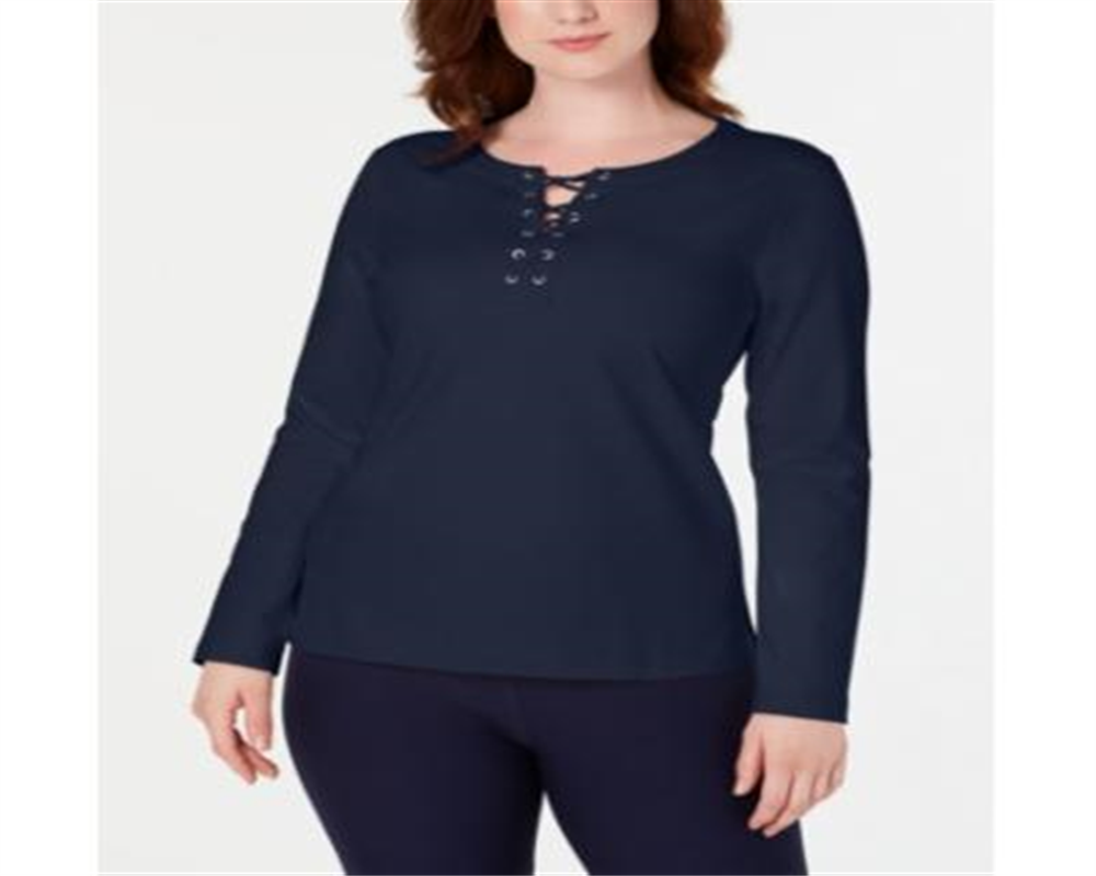 Karen Scott Women's Sport Lace-up Sweatshirt Blue Size X-Large