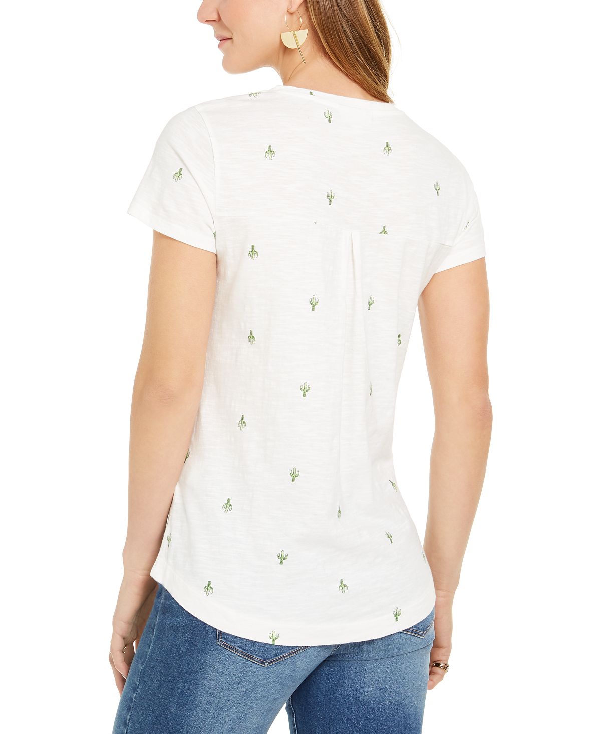 Style & Co Women's Printed Scoop Neck T-Shirt White Size Large