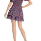 Parker Women's Floral Short Sleeve Square Neck Mini Fit Flare Dress Blue Size Large