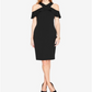 Rachel Roy Women's Ruffled Cold Shoulder Halter Below the Knee Evening Sheath Dress Black Size Small