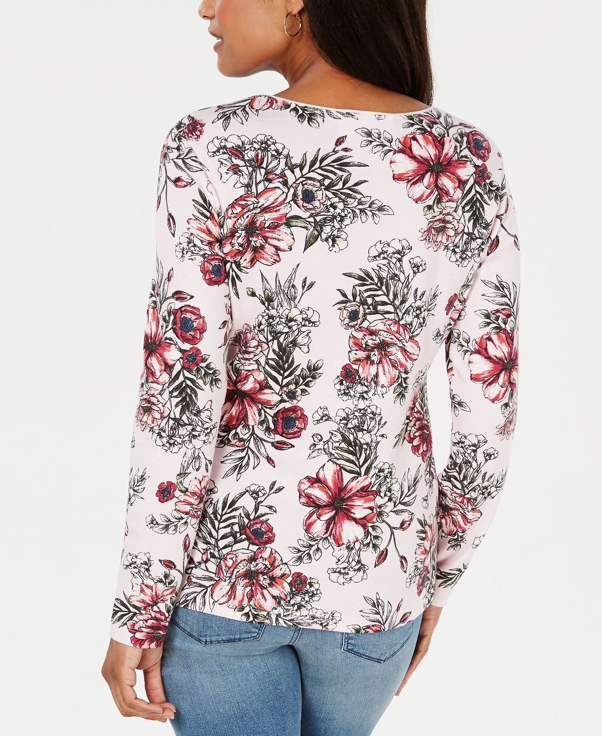 Karen Scott Women's Scoop Neck Printed Top White Size Large
