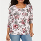 Karen Scott Women's Scoop Neck Printed Top White Size Large