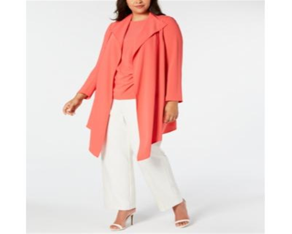 Anne Klein Women's Coral Long Sleeve Open Cardigan Sweater Orange Size 0X