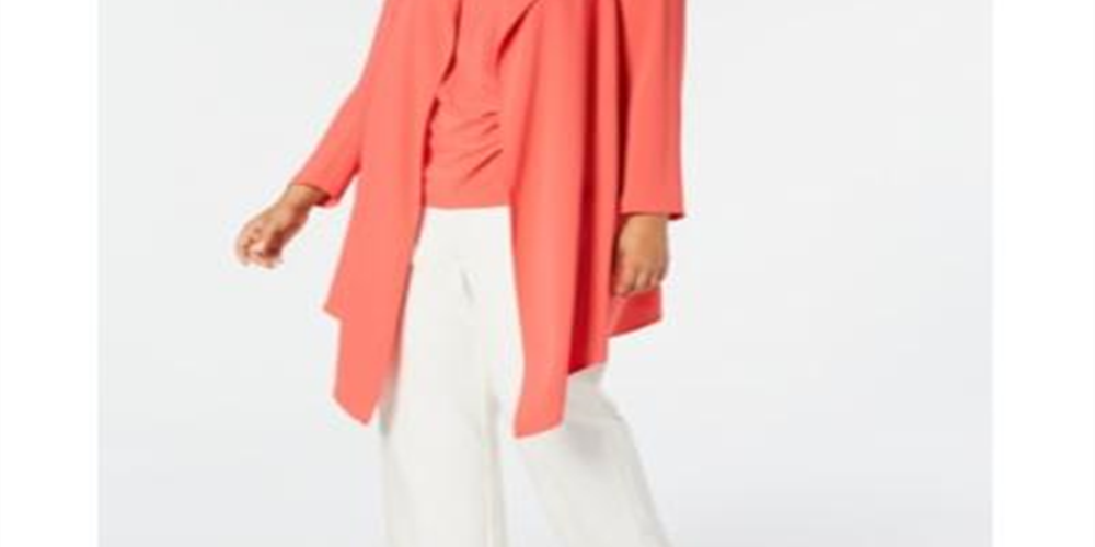 Anne Klein Women's Coral Long Sleeve Open Cardigan Sweater Orange Size 0X