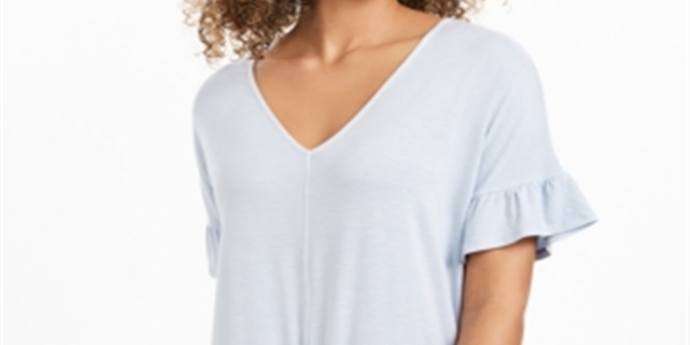 Style & Co Women's Flutter-Sleeve Tie-Front Top Blue Size XX-Large