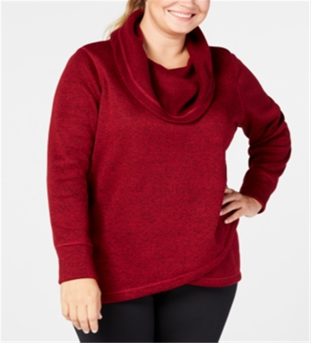 Ideology Women's Fleece Cowl Neck Pullover Top Wine Size XXXL