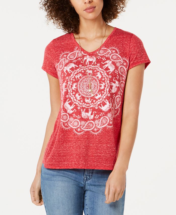 Style & Co Women's Graphic T-Shirt Red Size Medium
