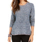 Style & Co wOMEN'S Petite Striped Metallic-Threaded Sweater Blue Size Petite S