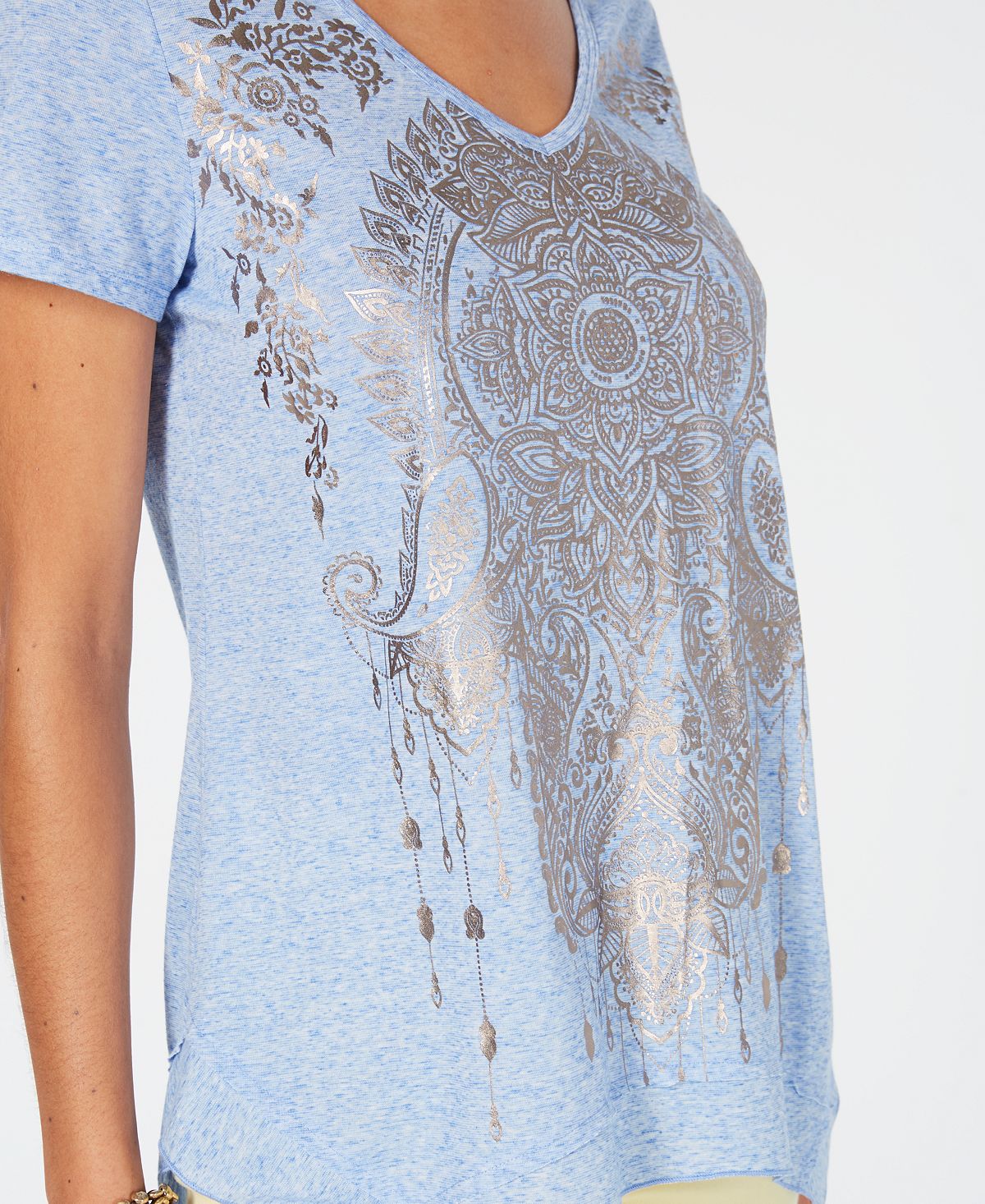 Style & Co Women's Metallic Print High Low Top Blue Size X-Large