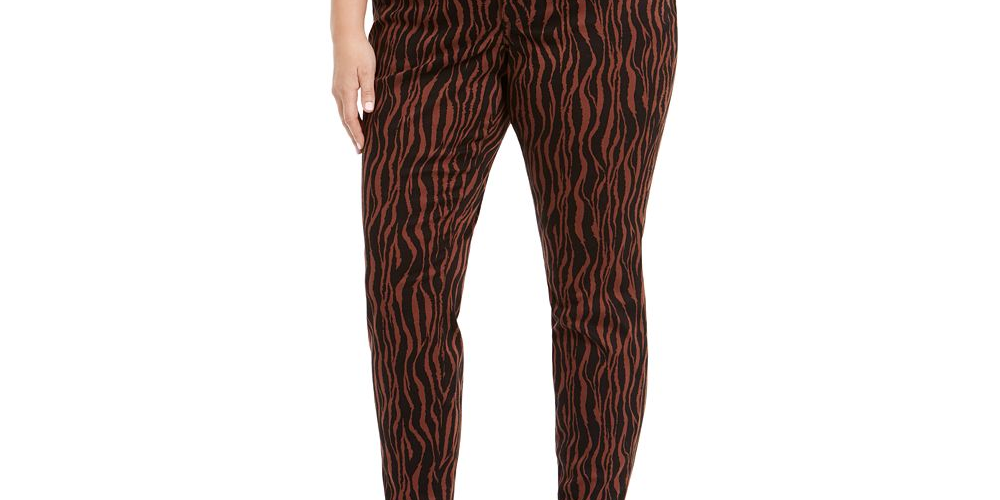 INC International Concepts Women's Tiger Print Mid Rise Skinny Jeans Brown Size 20W