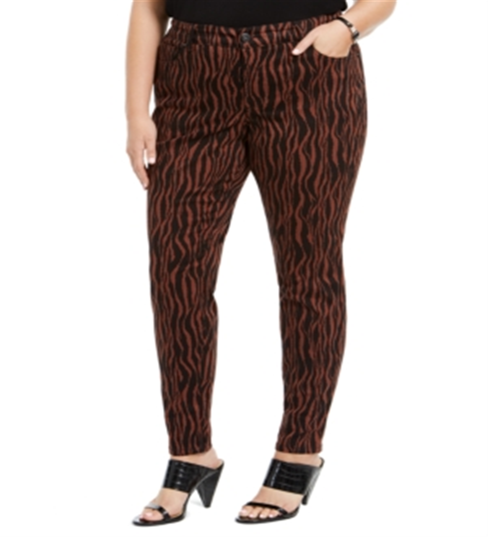 INC International Concepts Women's Tiger Print Mid Rise Skinny Jeans Brown Size 20W