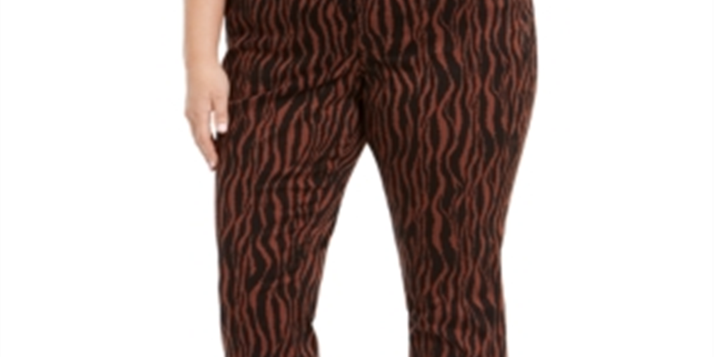 INC International Concepts Women's Tiger Print Mid Rise Skinny Jeans Brown Size 20W